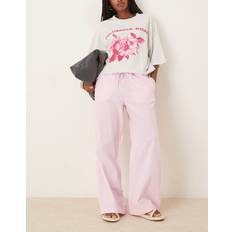 Rosa Byxor Gina Tricot Cotton Poplin Trousers Randiga Byxor - Rosa
