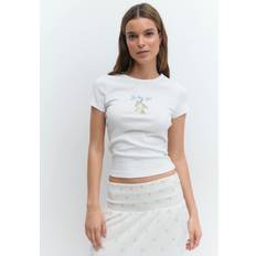Gina Tricot Short Sleeve Slim Fit Olive Brunch - White