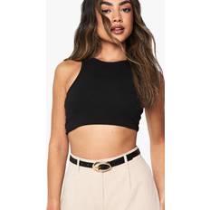 Women Belts boohoo Hammered Gold Buckle Belt - Black