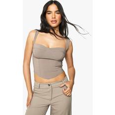 Brown - Women Corsets boohoo Bengaline Cup Detail Corset Top - Brown