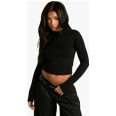 boohoo Basics Long Sleeve Crew Neck Crop Top - Black