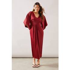 Wallis Satin Cape Sleeve Midi Dress - Burgundy