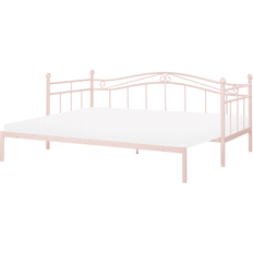 Pink Beds Beliani Trundle Metal Tulle 90 x 200 cm Pastel Pink Frame Bed