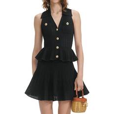 Pointelle Knit Sleeveless Mini Dress - Black