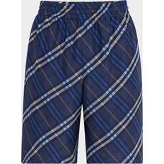 Herr - Rutiga Shorts Burberry Sidenshorts Med Rutmönster - Blue