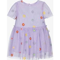 Girls Lilac Purple Embroidered Floral Tulle Dress - Purple