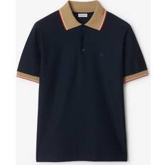 Burberry Men Polo Shirts Burberry Logo Collar Cotton Polo Shirt - Navy