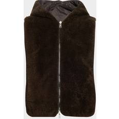 Reversible Hooded Goat Vest - Brown fur Nylon