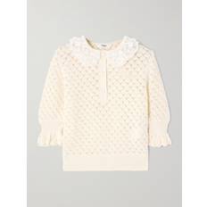 Knitted Sweater - Woman Jumpers Chloe Lace-trimmed Cotton Alpaca Silk-blend Polo Sweater - Cream
