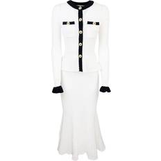 Unisex Dresses Self-Portrait Pointelle Knit Peplum Dress London Based Label - White