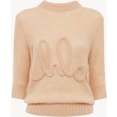 Knitted Sweaters - Orange Jumpers Chloe Round Neck Embroidered Logo Crew Neck Jumper - Pink