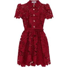 Brown - Short Dresses Self-Portrait Burgundy Floral Lace Mini Shirtdress - Red