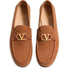 Valentino Garavani Men Loafers Valentino Garavani Vlogo Signature Deerskin Suede Loafer - Tobacco