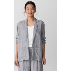Women Blazers Eileen Fisher Notch Collar Linen Blazer Puckered Organic - Blue