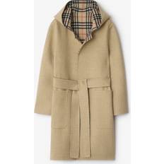 Women - Wool Outerwear Burberry Reversible Wool Hooded Wrap Coat - Sand