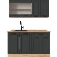 Meubles de Cuisine Vicco R-Line Singleküche Anthrazit Landhaus Goldkraft Eiche