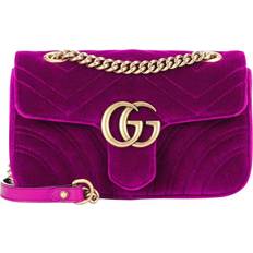 Gucci Women Messenger Bags Gucci GG Marmont Gold Logo Velvet Chain Shoulder Messenger Bag - Dark Purple