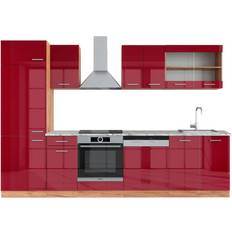 Meubles de Cuisine Vicco - Cuisine R-Line, Bordeaux brillant/Chêne doré, 300 cm, pt Marbre