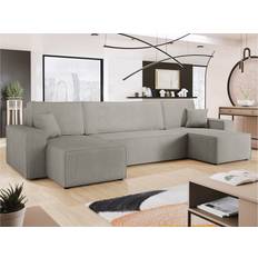 Bäddsoffor - Trä Mirjan24 Hobson Bäddsoffa Dubbeldivan 4-sits i Plysch Grå Soffa 4-sits