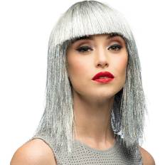 Silver Long Wigs Fancy Dress Boland Glitzer Perücke Silber Damen