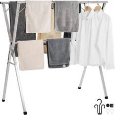 2-Tier Telescopic Clothes Drying Rack 30 Windproof Holes 2 Shoe Hooks