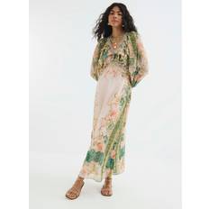 River Island Pink Long Sleeve V Neck Ruffle Maxi Dress - Pink