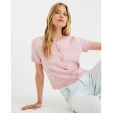 M Cardigans River Island Pink Boucle Short Sleeve Cardigan - Multicolore