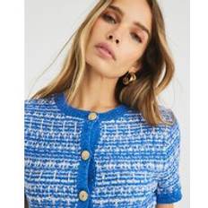 M Cardigans River Island Womens Blue Short Sleeve Boucle Cardigan