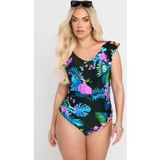 Yours Curve Plus Size Tropical Palm Print Swimsuit