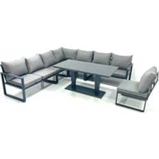 Fimous 8 Seater Outdoor Aluminum Garden Dark Grey Patio Dining Set, 1 Table incl. 6 Chairs