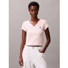 Calvin Klein Rosa Överdelar Calvin Klein Ribbed Cotton V-Neck T-shirt - Pink
