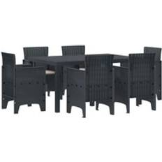 Synthetic Rattan Patio Dining Sets vidaXL 7 Piece Garden Anthracite Poly Rattan Patio Dining Set, 1 Table incl. 6 Chairs