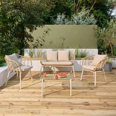 Rattan effect garden furniture GoodHome Omalos Matt Beige Rattan Effect Metal 4 Seater Coffee Outdoor Lounge Set