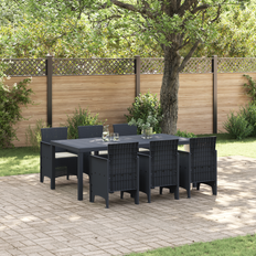 Plastic Patio Dining Sets vidaXL 7 Piece Garden With Cushions Anthracite Poly Rattan Patio Dining Set, 1 Table incl. 6 Chairs