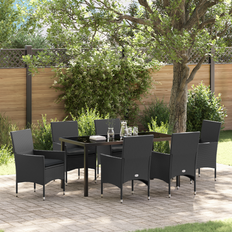 Metal Patio Dining Sets vidaXL 7 Piece Garden Black Poly Rattan Patio Dining Set, 1 Table incl. 6 Chairs