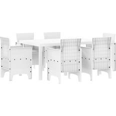 6 Matgrupper vidaXL 7 Delars Trädgårds Och Matsalset Vit Poly Rattan Matgrupp, 1 Bord inkl. 6 Stolar