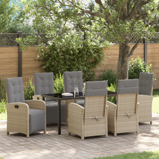 Beige Matgrupper Utemöbler vidaXL 7-Delat Trädgårds Diningset Med Kuddar Beige Poly Rattan Matgrupp, 1 Bord inkl. 6 Stolar