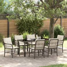 Synthetic Rattan Patio Dining Sets vidaXL 7 Piece Garden Brown Poly Rattan Patio Dining Set, 1 Table incl. 6 Chairs