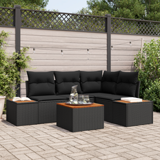 vidaXL 5 Del Havemøbel Sæt Med Puder Sort Poly Rattan Akacie Loungesæt