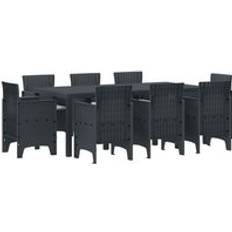Havemøbler 8 stole vidaXL 9 Delers Have Dining Set Med Puder Antracit Poly Rattan Havemøbelsæt, 1 borde inkl. 8 stole