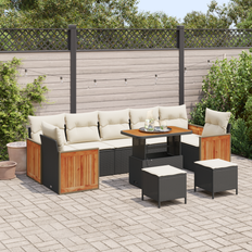vidaXL 10-delt Havemøbel Med Puder Sort Polyrattan Akacie Loungesæt