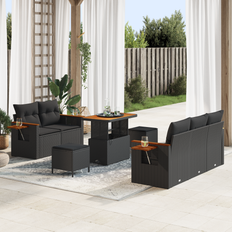 vidaXL 8-Piece Have Sofasæt Med Hynder Sort Poly Rattan Akacie Loungesæt