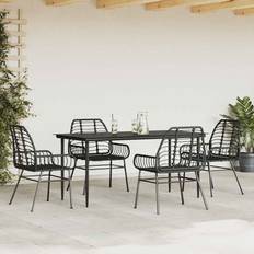 Garden & Outdoor Furniture vidaXL 5 Piece Garden Black Poly Rattan Glass Patio Dining Set