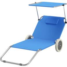 OutSunny Solstol Set Med Solskydd 2 Fällbara Strandsäng