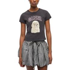 Ganni T-shirts Ganni Bomuld Logo Motif Crewneck T-Shirt - Grå