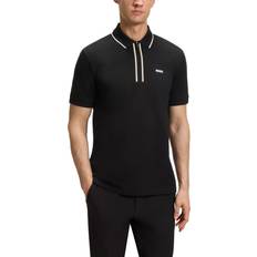 Black Polo Shirts BOSS Cotton Blend Slim Fit Short Sleeve Polo Shirt - Black