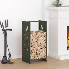 Fireplace Accessories vidaXL Olive Green Cold-Rolled Steel Firewood Rack 40x30x80 cm