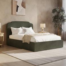 Siena Green Chenille Double Ottoman Scalloped Headboard Frame Bed