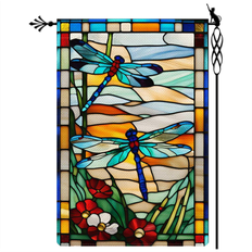 Flags on sale Jojomino Dragonfly Garden Flag Glass Style Flowers