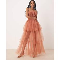 Lace & Beads Bandeau High Low Maxi Dress Terracotta Rose Brown